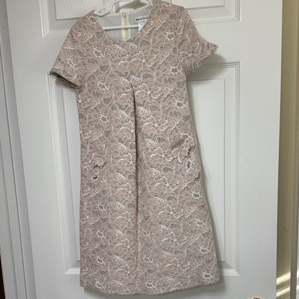 Maria Casero Pink Floral Lace Dress, size 10